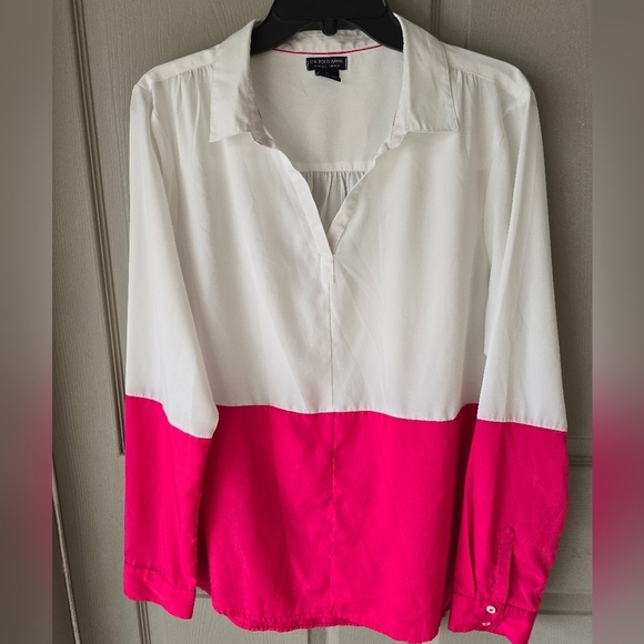 U.S. Polo Assn Shirt Women Sz L White Pink Pullover Long Sleeve Colorblock - Picture 7 of 9
